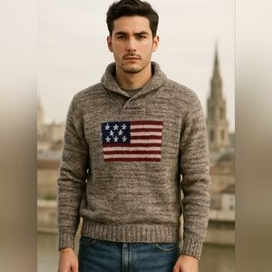 California spirit 1849 American Flag Wool Knit Sweater Size S